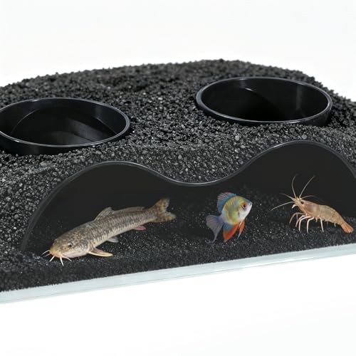 Aquarium Decor, Underground Tunnel Cave with Holes for Viewing, Fish Tank Decoration Hideout, for Cory Catfish, Shrimp, Loach and Pleco, Black