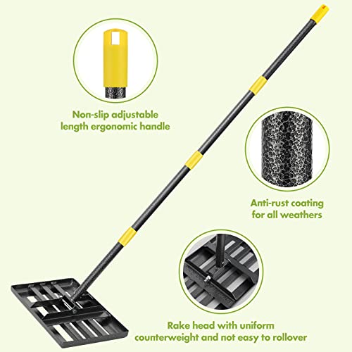Lawn Leveling Rake,17"x10" Lawn Leveler Tool for Lawns with 6FT Ergonomic Handle,Heavy Duty Leveling Rakes for Lawns,Yard Garden Golf Course, Ease Level Soil Sand Dirt Surfaces… - style: 6 FT