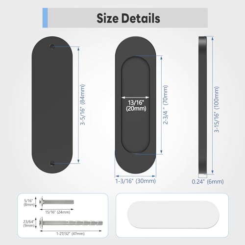 2 Pack Self Stick Sliding Door Handles, Aluminum Alloy 4 Inch Self Adhesive Cabinet Knobs for Push-Pull Glass Barn Doors, Closets, Wardrobes, Windows (2, Black) - color: Black