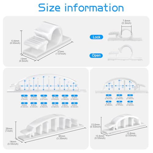 XHF 30pcs Adhesive Cable Wire Clips Kit White, Outdoor Cable Management Wire Organizer Cord Holder for Under Desk, Car, Wall, TV PC Ethernet Cable - color: White, size: Kit-30PCS