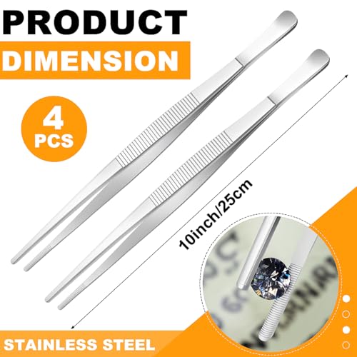Yaomiao 4 Packs 10 Inch Bar Tweezers Silver Cocktail Tongs Long Garnish Tweezers Stainless Steel Bartender Kitchen Cooking Tongs for Cocktail Food Fruit Korean BBQ Bartender Chef, Multi-use - color: Silver, size: 10 Inch