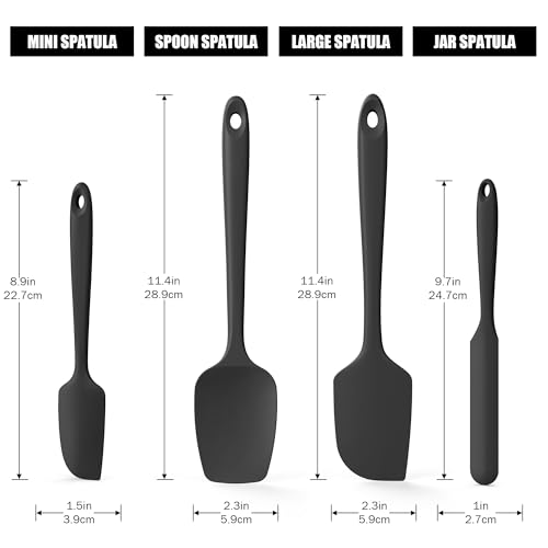 4-Piece Silicone Spatula Scrapers: Doosu 600°F Heat Resistant Food Grade Kitchen BPA Free Rubber Baking Cooking Tool Nonstick Utensil Set for Mixing, Scraping, Folding, Stirring, Serving (Black) - color: Black, size: Set of 4