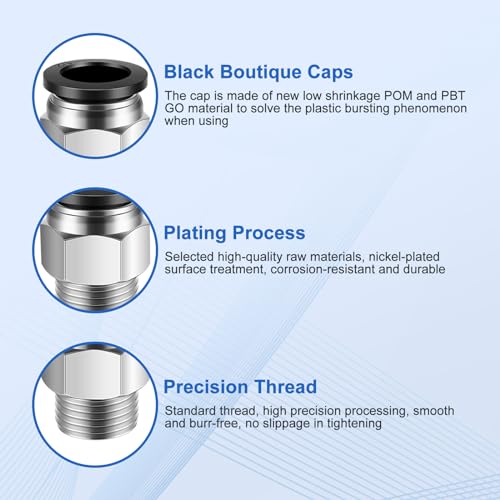 12 Pcs Push to Connect Fittings 1/2 Inch Tube OD x 3/8 Inch NPT Thread Pneumatic Male Straight and Elbow Quick Connect Air line fittings - size: 1/2"OD x 3/8"NPT