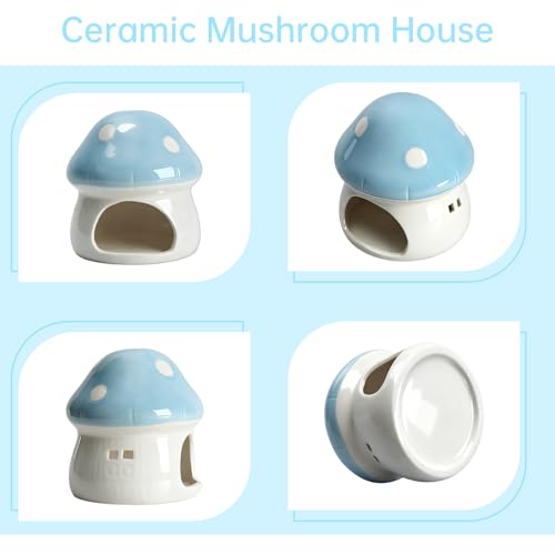 AnRui Ceramic Mushroom Aquarium Decor Cute Mini House Betta Fish Tank Accessories Decoration Hideaway Hideout Cave Ornament for Small Fish, Shrimp, Goldfish and Reptiles (Blue, Large) - color: Blue, size: Large