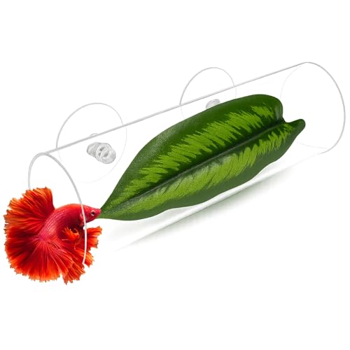 Acrylic Betta Hammock Tunnel, Betta Fish Tank Accessories & Aquarium Tunnel Decor, Fish Tank Hideout with Soft Faux Leaf Hammock, Beta Bed Resting Spot for Bettas (L Size — 5.9" × 1.96" OD) - size: L Size — 5.9" × 1.96" OD