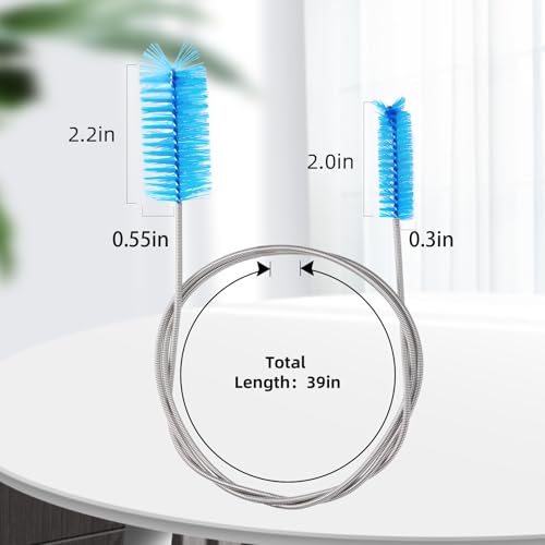 Annhua 39" Pipe Brushes Tube Cleaning Brush Flexible, Feeding Tube Brush Hose Cleaner Brush Long Metal Pipe Cleaner Brush for Drain Hole Dredging - Double-Headed Spring Brush - Blue