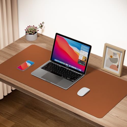 Boutilon Leather Desk Pad Protector,Non-Slip Mouse Pad,Laptop Desk Pad,Office Mouse Mat,Waterproof Leather Desk Blotter,Desk Writing Pad for Office and Home (S-Brown,24"x 14") - color: Brown, size: S 24" x 14"