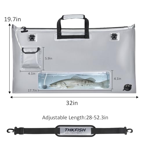 THKFISH Fish Tournament Weigh in Bag for Bass Fishing, Heavy Duty Insulated Live Fish Bag for Caught Fish with Waterproof Zipper and Mesh Liner, Leakproof,Puncture Resistant(Silver-32×19.7in) - color: Silver-32×19.7in