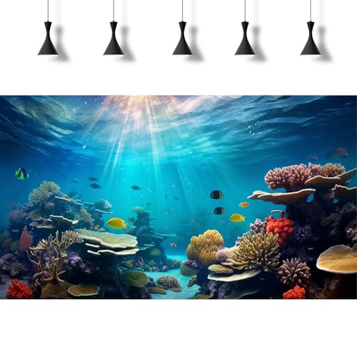 Coral Reef Fish Tank Background Under The Sea Aquarium Background Ocean Floor Terrarium Backgrounds Deep Ocean Reefs Sunray Tropical Fish Underwater Aquarium Tank Backgrounds 24x12in - color: Reef Brown, size: 24(W)x12(H)inches/ 60(W)*30cm(H)