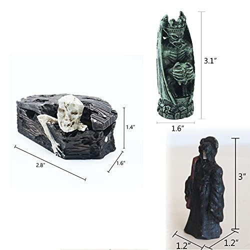 Skull Aquarium Fish Tank Decorations Decor (Set of 3) Devil Death Mummy Statue Sculpture Reptile Turtle Lizard Spider Tanks Terrarium Décor Ornament Pet - color: Skull & Devil