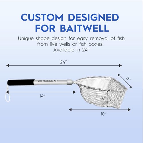 BasicGear Compact Baitwell Net for Live Bait – Soft Nylon Mesh, Aluminum Frame, EVA Non-Slip Grip & Anti-Drop Rope - size: Medium