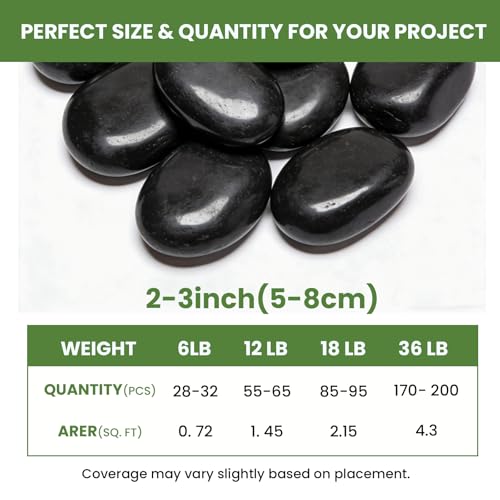 12 lbs Black River Rocks for Landscaping, 2-3 Inch Polished Pebbles for Garden, Decorative Stones for Plants, Succulents, Aquarium, Fish Tank, Outdoor Yard Walkways & Paving - size: 12lb, style: black