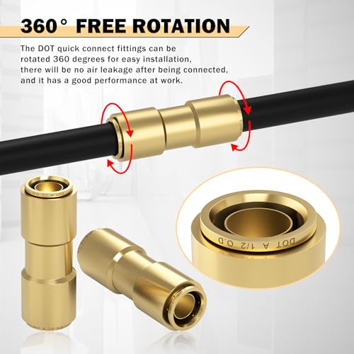 CheeMuii 1/2 Brass DOT Air Line Fitting 3 PCS Straight Union Quick Connect Fittings 1/2 Air Hose DOT Air Fittings for Semi Truck Trailers Industry Air System - size: 1/2IN-3PCS