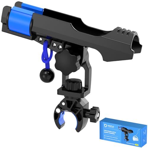 Fishing Rod Holder for Boat, Clamp on Fishing Pole Holders for Boats Fit Round Tube, Secure Rod Holders with Protective Bungee Cords and Sliding Loop for Anglers Gift