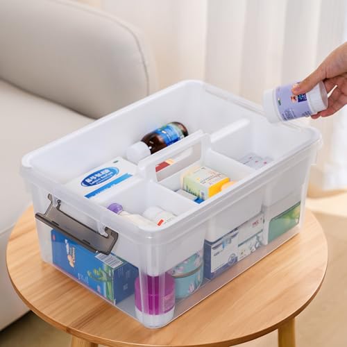 Citylife 17 QT Plastic Storage Bins Clear Storage Box with Removable Tray Stackable Latching Box with Handle for Organizing Tool, Craft, Office, Bead - size: 17 Qt- 1 Pack-H