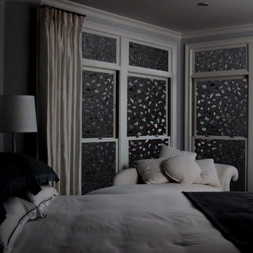 LEMON CLOUD Total Blackout Window Privacy Film,Decorative Window Film, Darkening Frosted Glass Covering 100% Opaque Removable Static Cling for High Privacy, Black Rubble Design(23.6 x 78.7 Inch) - color: Black-rubble Pattern, size: 23.6 x 78.7 Inch