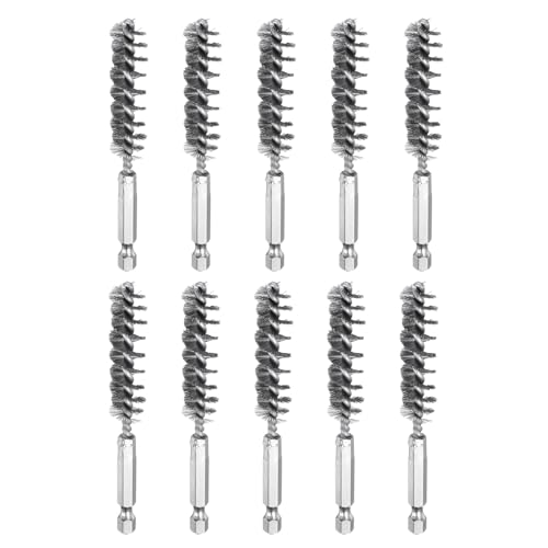 HARFINGTON 10Pcs Stainless Steel Bore Brush 13mm Dia 4" Long Cleaning Twisted Wire Brush with Handle 1/4" Hex Shank for Tubes, Ports, Bearings - size: 13mm