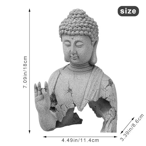 Sandstone Aquarium Buddha Statue - Waterproof Meditating Zen Fish Tank Decor for Freshwater Saltwater Tanks, Feng Shui Ornament for Garden, Desktop, Home Indoor Outdoor Spiritual Accents - size: 6.30"L x 4.92"W x 8.46"H
