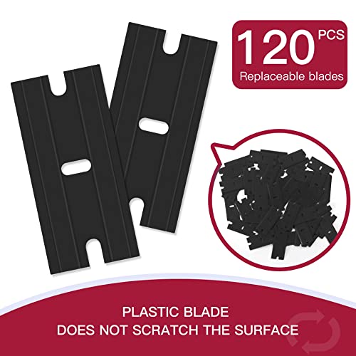 DEKEones Plastic Razor Blade Scraper, 2 Pack Razor Scraper with 100 Pcs Razor Blades for Removing Glue, Sticker, Decals, Tint from Car Window and Glass(Pink)
