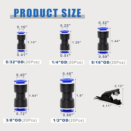 100PCS Push to Connect Fittings Pneumatic Air Line 4 6 8 10 12 mm Straight Push to Link Quick Release Connectors with 1PCS Tube Cutter