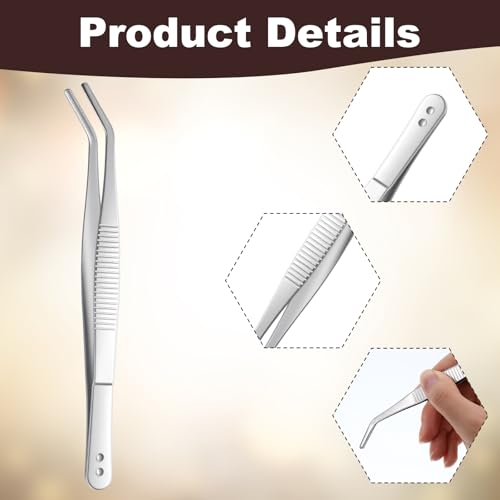 35 Pcs Stainless Steel Tweezers with Curved Serrated Tip, 6" Sewing Machine Tweezer Non-Slip High Precision Multipurpose Tweezer for Craft Sewing Repair Supplies, Silver