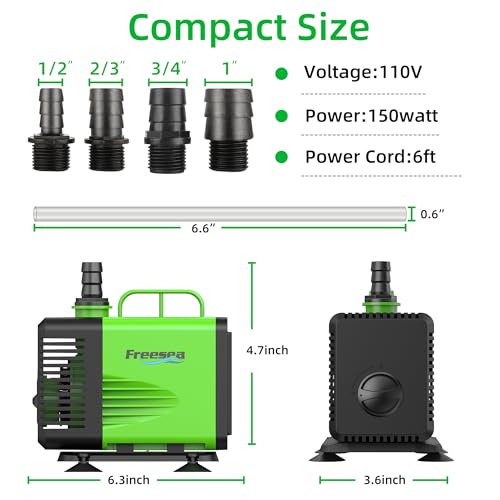 FREESEA Submersible Water Pump for Pond: 1350GPH 150W Fountain Pump with 6.6ft Tubing for Aquarium Fish Tank Waterfall Hydropoic - size: 150W/1350GPH