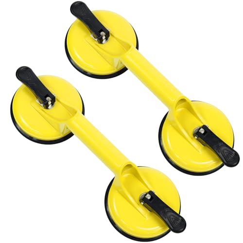 2 Pack Suction Cups Heavy Duty Aluminum Vacuum Plate Handle Glass Holder Hooks to Lift Large Glass/Tile Lifter/Pad for Lifting/Dent Puller - color: 2 Pack Double Plate-Yellow