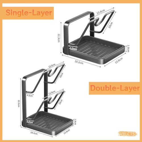 Pot Lid Holder Kitchen Organizer Rack with Drip Tray Functional Double Layer Countertop Storage Lids Solution for Cooking Pots and Pans While Cooking Cover Crock Holders Inside Cabinet Door