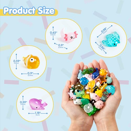 JOYIN 50 Pcs Mini Ocean Resin Animals Figures, Mini Sea Animals Figurines for Aquarium Ornaments Decorations, Cute Garden Accessories, Birthday School Slime Charms for Crafts, DIY Miniature Scenes - style: Ocean Animals