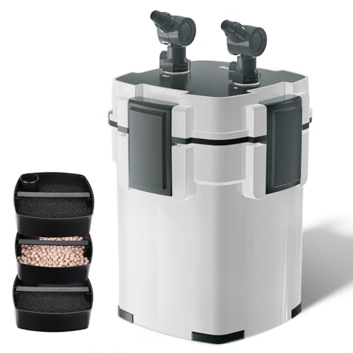 fishkeeper Canister Filters for Aquarium, 320GPH/1200LPH Ultra-Quiet External Fish Tank Filters for Freshwater & Saltwater Aquariums up to 65Gal, 3-Stage Filtration with Quartz Balls and Filter Cotton - size: 320GPH -1200LPH