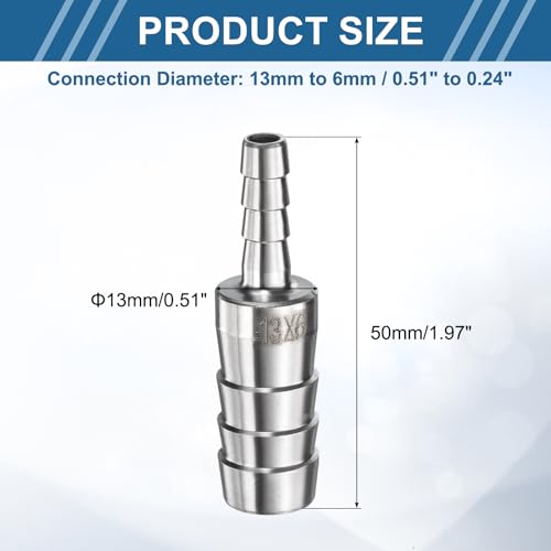 uxcell 1/2" to 1/4" Hose Barb Reducer Pipe Fitting 304 Stainless Steel Adapter Fluid Exchanger Connector for Water Oil Fuel Gas Pipe Connections 2pcs - size: 1/2" to 1/4"