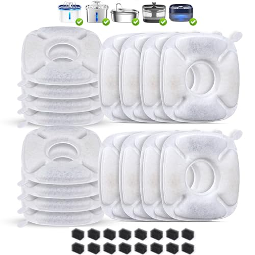 Cat Water Fountain Filters for Veken 50oz, 84oz, 95oz or 108oz Automatic Pet Fountain Dog Water Dispenser, 16 Pack Replacement Filters & 16 Pack Replacement Pre-Filter Sponges Set (16+16 Pack) - color: 16+16 Pack (8 month supply)