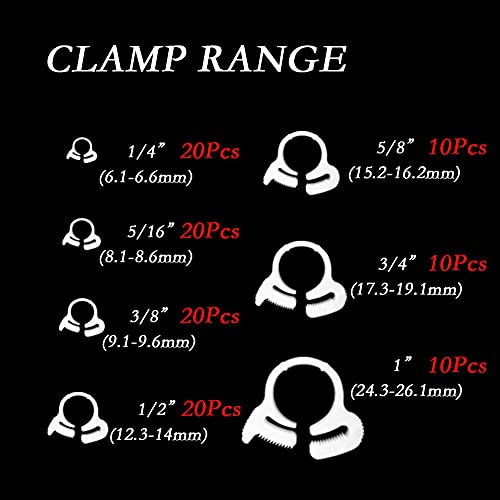 Quickun 1/4" 5/16" 3/8" 1/2" 5/8" 3/4" 1" Heavy Duty Double Snap Grip Nylon Hose Clamps Several Ratcheting Adjustable Clamp, 110 Packs - size: Kit-110pcs