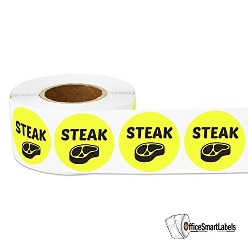 Steak Stickers - 1 Inch Round Circle Steak Labels in Bright Yellow for Restaurant Deli Food Truck Supermarket Grocery Store Food Meal Menu Choice Sticker Package Label - 300 Count/Pack - color: Turkey, size: 300 Labels