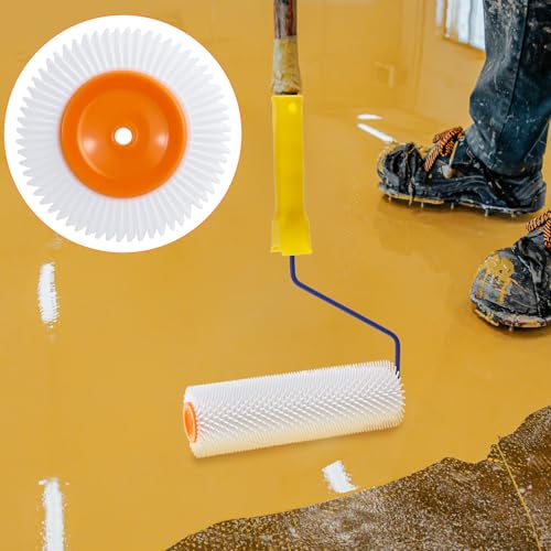 QWORK Self-Leveling Cement Tool Kit, 9" & 20" Spike Rollers with Scraper and Spiked Shoes for Cement, Mortar & Floor Leveling