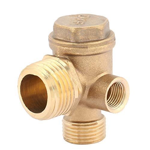 Air Compressor Check Valve, 3-Way Brass Male Threaded Air Compressor Check Valve Tube Central Pneumatic Tool G1/2" x G3/8" x G1/8"