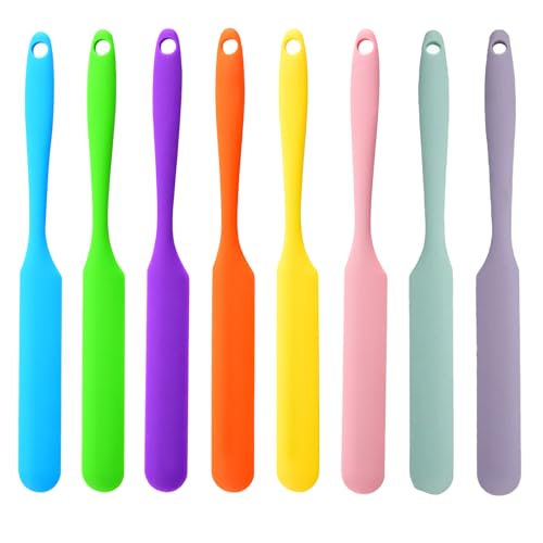 8 Pack Small Silicone Spatulas Bulk,Heat Resistant Kitchen Tools for Baking, Cake Icing, Resin Craft Long Handle Jar Scraper Ideal for Hard Wax Inclined Waxing Stick 8 Vibrant Colors