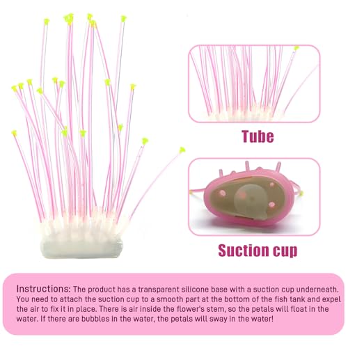 Realistic Coral Aquarium Decor with Weighted Base, Soft Silicone Tentacle Ornament Lifelike Moving for Freshwater Saltwater Fish Tank, Safe Shelter for Fish Shrimp Invertebrates Aquascaping (Pink) - color: Pink