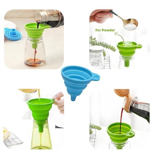 Silicone Collapsible Funnel for Kitchen Use,4Pack - Small and Middle, Food Grade Foldable funnel Kit for Filling Bottles, Liquid Transfer, Oil Change, Cooking, Water, Powder, Juice & Drink, Multicolor - color: 4Pack, Random Colors, Medium*2+Small*2