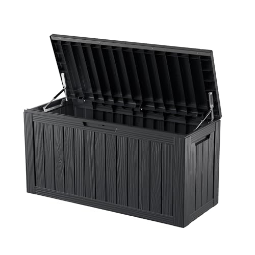 TARKARI 80 Gallon Outdoor Storage Box Waterproof, Resin Deck Boxes with Lockable Lid & UV-Resistant for Patio, Pool, Garden Furniture Cushions & Accessories, Black - color: Black, size: 80 GAL