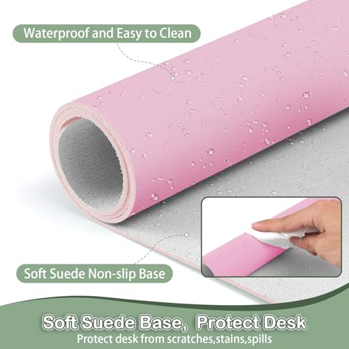 Boutilon Leather Desk Pad Protector,Non-Slip Mouse Pad,Laptop Desk Pad,Office Mouse Mat,Waterproof Leather Desk Blotter,Desk Writing Pad for Office and Home (S-Baby Pink,24"x 14") - color: Baby Pink, size: S 24" x 14"