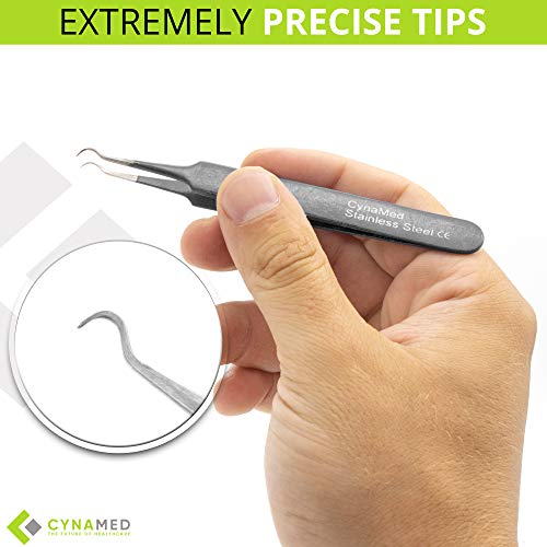 Blackhead Tweezer - Professional Curved Steel Tip Surgical Comedone & Splinter Extractor. Ideal Blemish & Acne Remover Tool Means Flawless Facial Skin (Black) - color: Black