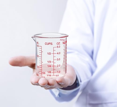 High Borosilicate Glass Measuring Cup-V-Shaped Spout，Glass Measuring Beaker for Kitchen or Restaurant, Easy to Read, 150 ML (5 Oz)-Pack of 2 - size: 150ML(5.0OZ)-Pack of 2