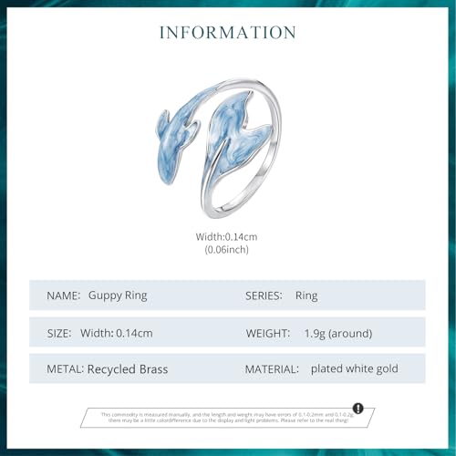 Chunky Rings for Women Statement Adjustable Pearl Ring Turquoise Spoon Ring Sunflower Dainty Open Ring Non Tarnish Unique Jewelry Gift - color: Guppy Fish