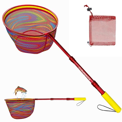DaddyGoFish Kids Fishing Net - Extendable Telescopic Landing Net for Boy Girl Children Catching Small Fish Crab Shrimp Minnow Dragonfly Beach Pier Lake River Ocean - color: Style 1 (Red)