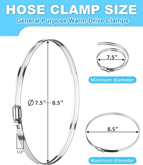 6 Pcs 8" Stainless Steel Hose Clamp - Adjustable Worm Gear Hose Clamps for Pipe, Fuel Line, Intercooler, Tube and Automotive Plumbing - style: 8 Inch