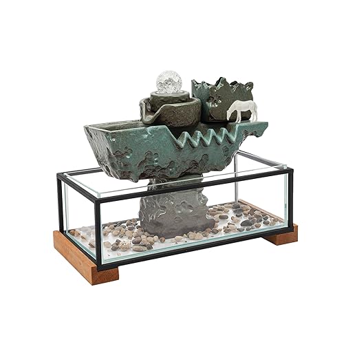 Desktop Water Fountains Indoors with LED Light, Eco Fish Tank for Home Office Decor, Rockery and Aquariums Water Fall Indoor for Living Room Office Deco, Relaxing Desktop Waterfall(16 * 8 * 5in)