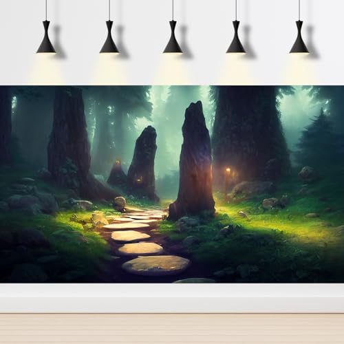 Fish Tank Background Spiritual Forest Path Aquarium Background Foggy Misty Forest Terrarium Backgrounds Jungle Rainforest Stone Path Reptile Bearded Dragon Habitat Backgrounds 24x12in - color: Grass Green, size: 24(W)x12(H)inches/ 60(W)*30cm(H)