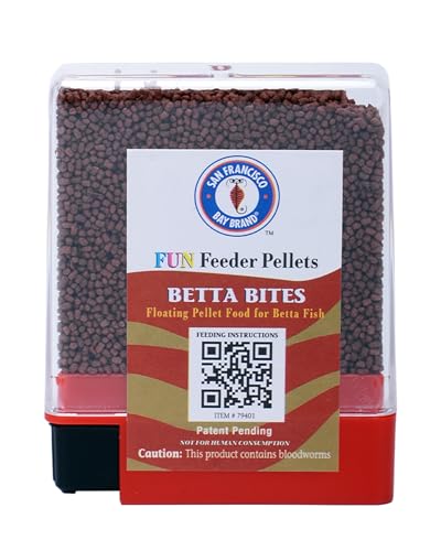 San Francisco Bay Brand Fish Food 0.53 oz - Fun Feeder Betta Bites, Floating Pellets for Betta Fish, Betta Fish Food with Bloodworms - 1.1-1.5mm Small Pellets for All Betta Fish, 15g