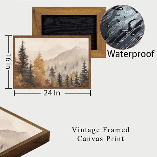 OIQArtOIQ Vintage Framed Wall Art Autumn Mountain Landscape Canvas Art Prints Fall Forest Rustic Farmhouse Pictures Wall Decor Modern Cottagecore Paintings Artwork For Bedroom Bathroom Living Room - color: Fall Trees, size: 16x24 in